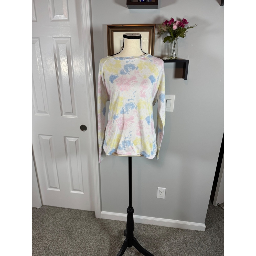 KIKIT Women Pastel Tie Dye Long Sleeve Top Size Large Pink Blue Yellow